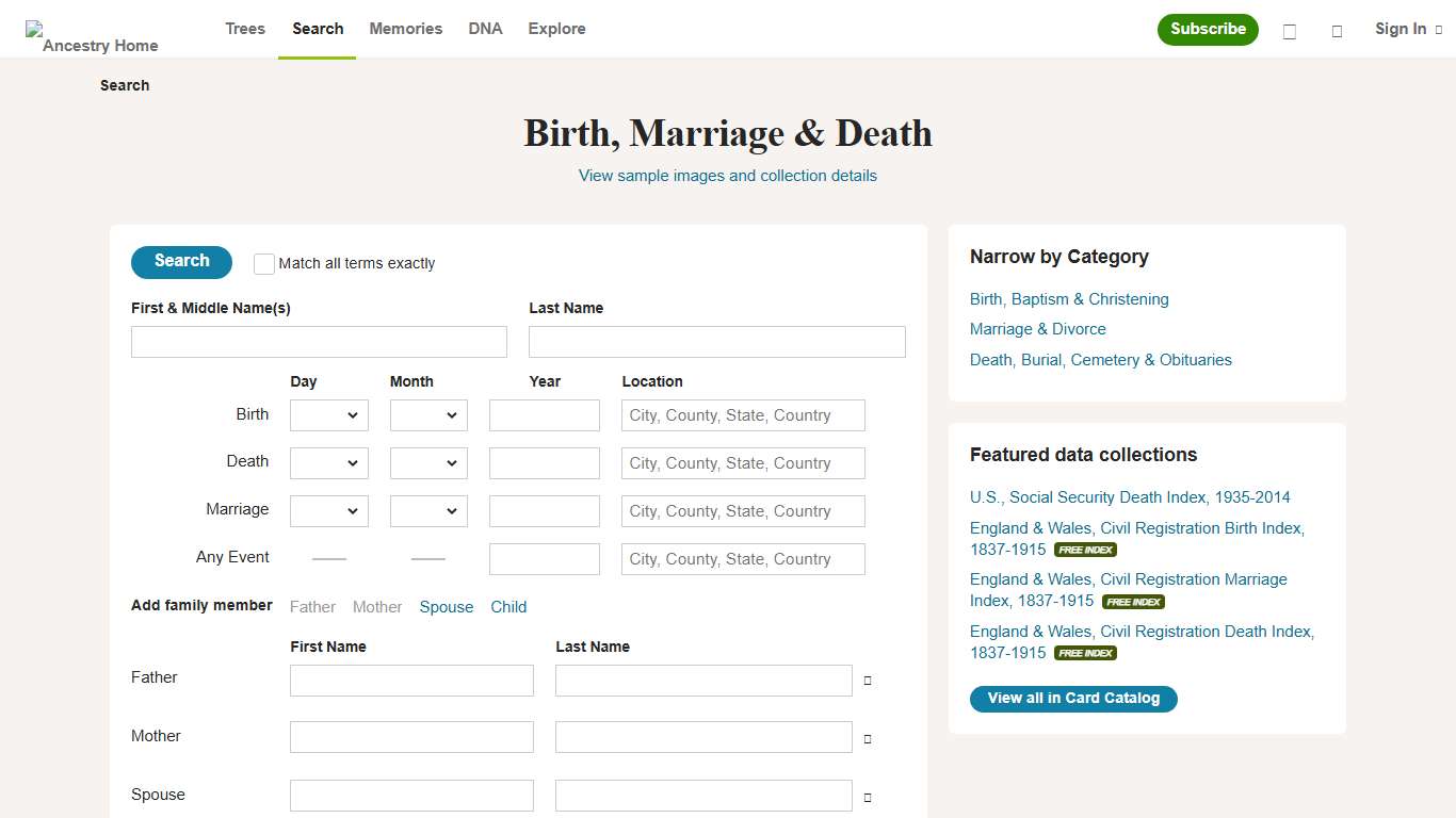 Birth, Marriage & Death - Ancestry