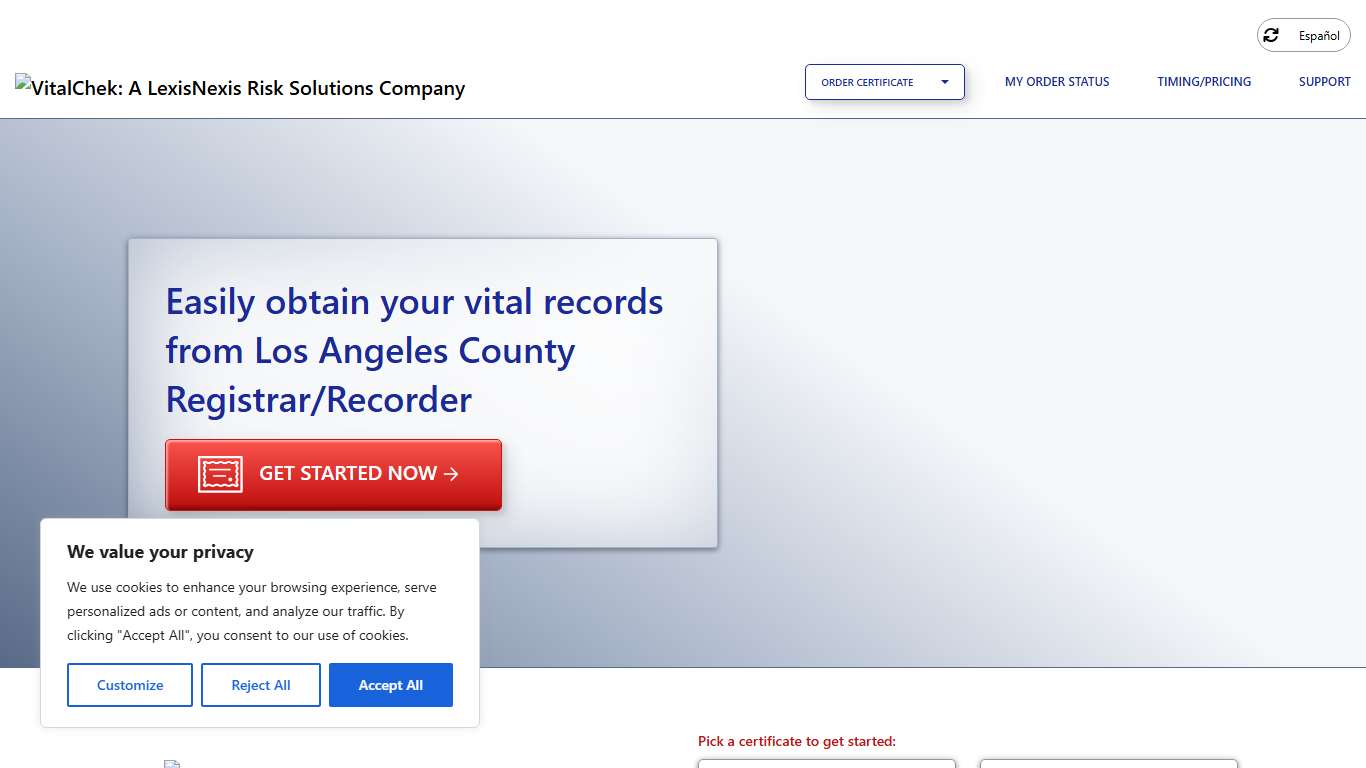 Los Angeles County Registrar/Recorder (CA) | Order Certificates - VitalChek